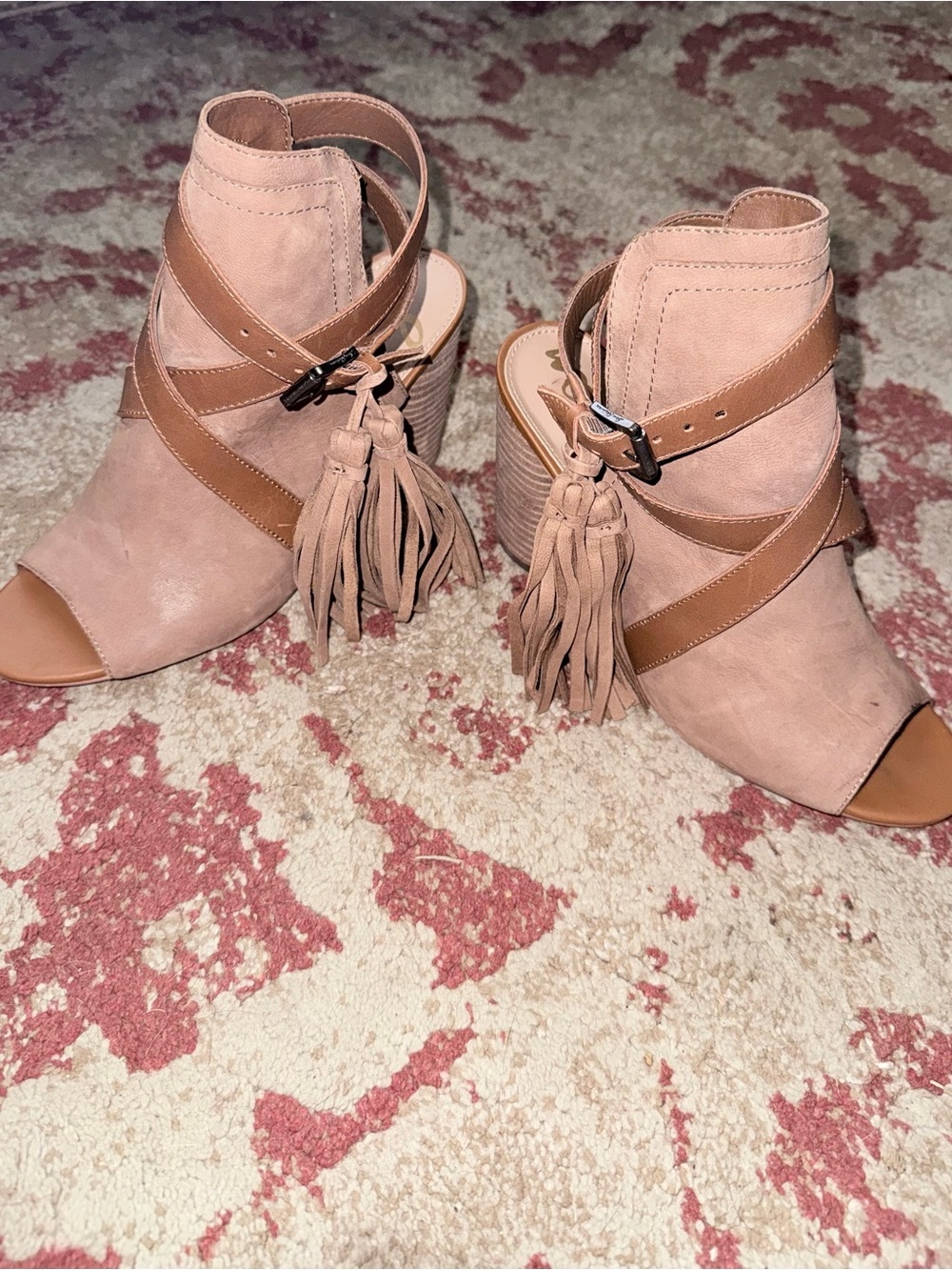 Sam Edelman Nude Tan Peep-Toe Ankle Booties, Size 8